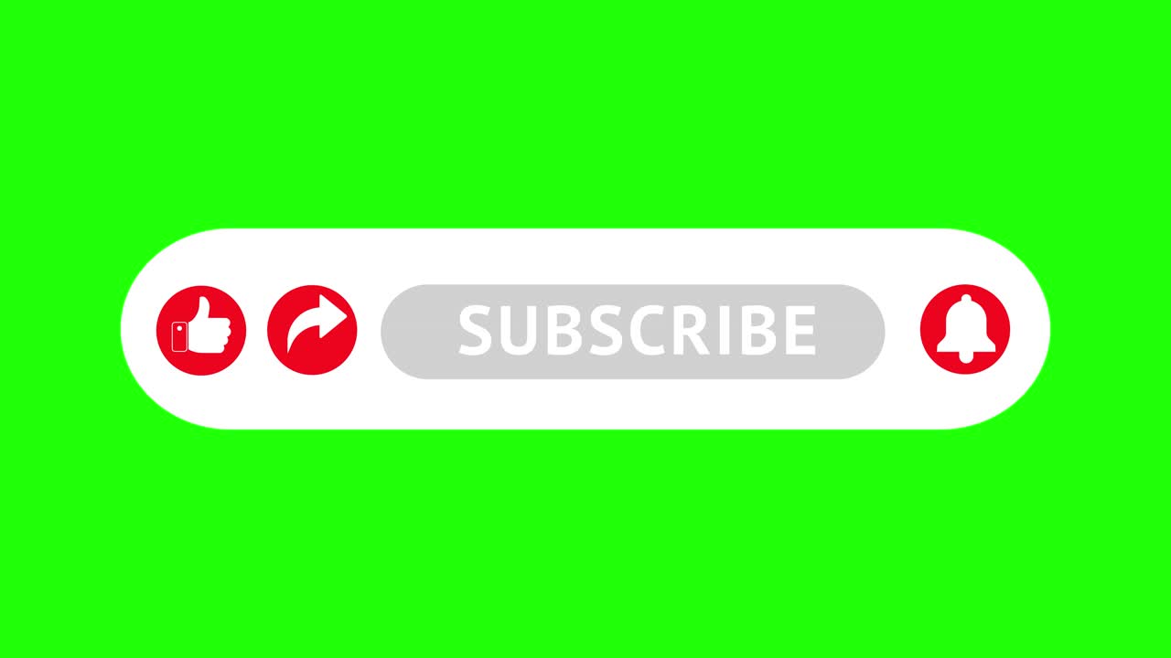 Animation of subscribe button featuring like share bell icons on green screen background perfect for