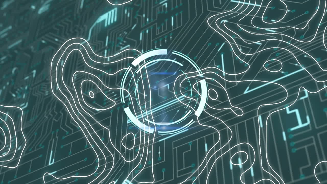 Animation of isohypses and loading symbol over integrated circuit