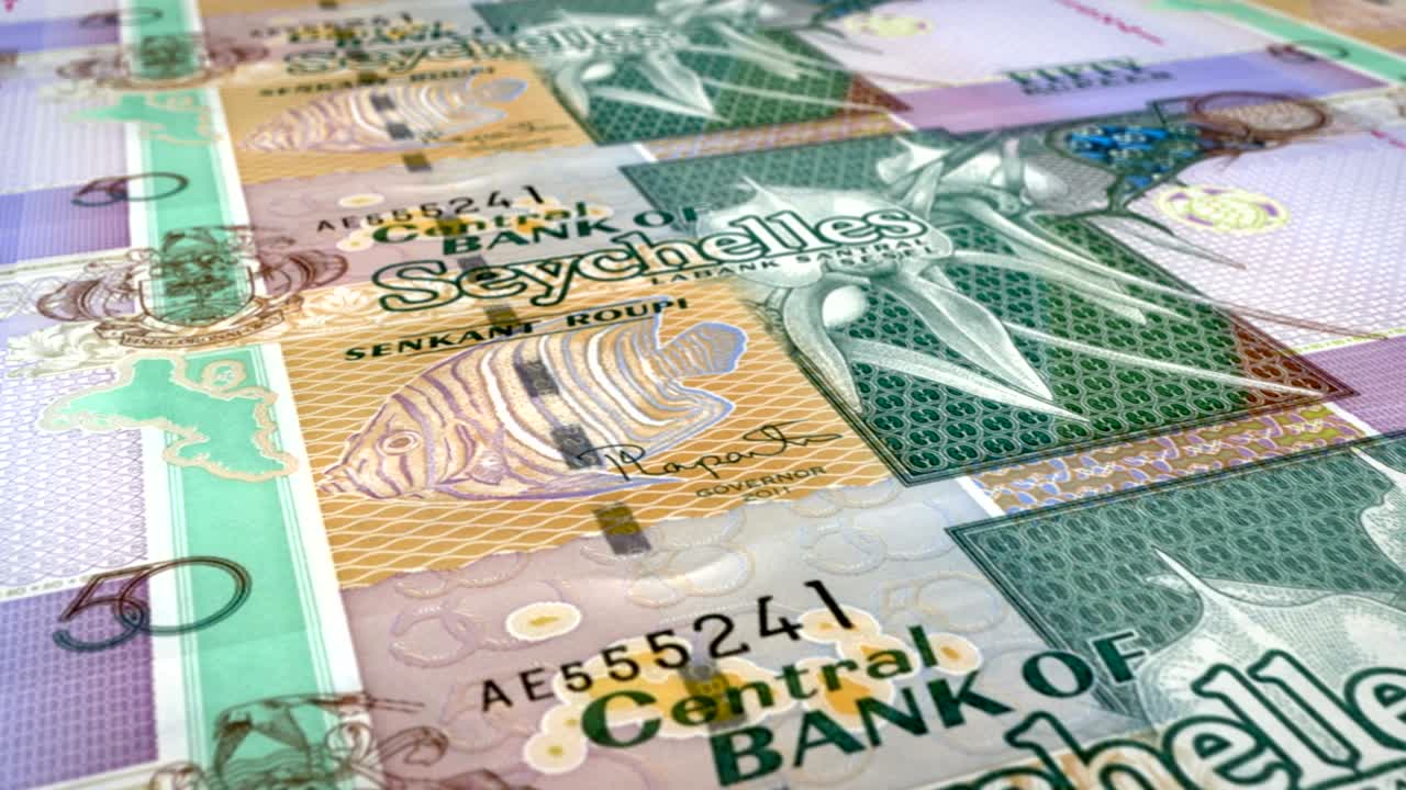 billetes de cincuenta rupias de la isla de las seychelles, dinero en efectivo, bucle