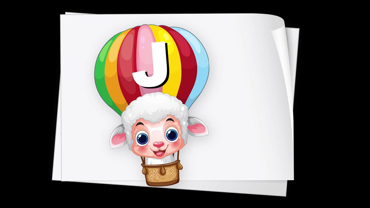 Ovelha animada em um balão colorido flutua horizontalmente sobre um banner branco em fundo preto.