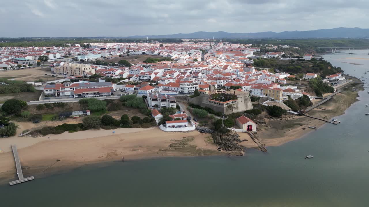 Aerial View of Coastal Town in Portugal