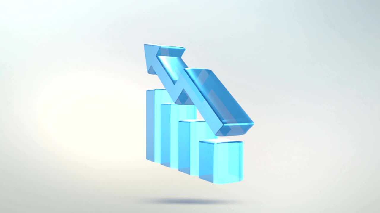 Chart icon is made of glass. Translucent rotating chart icon with alpha channel blue green color