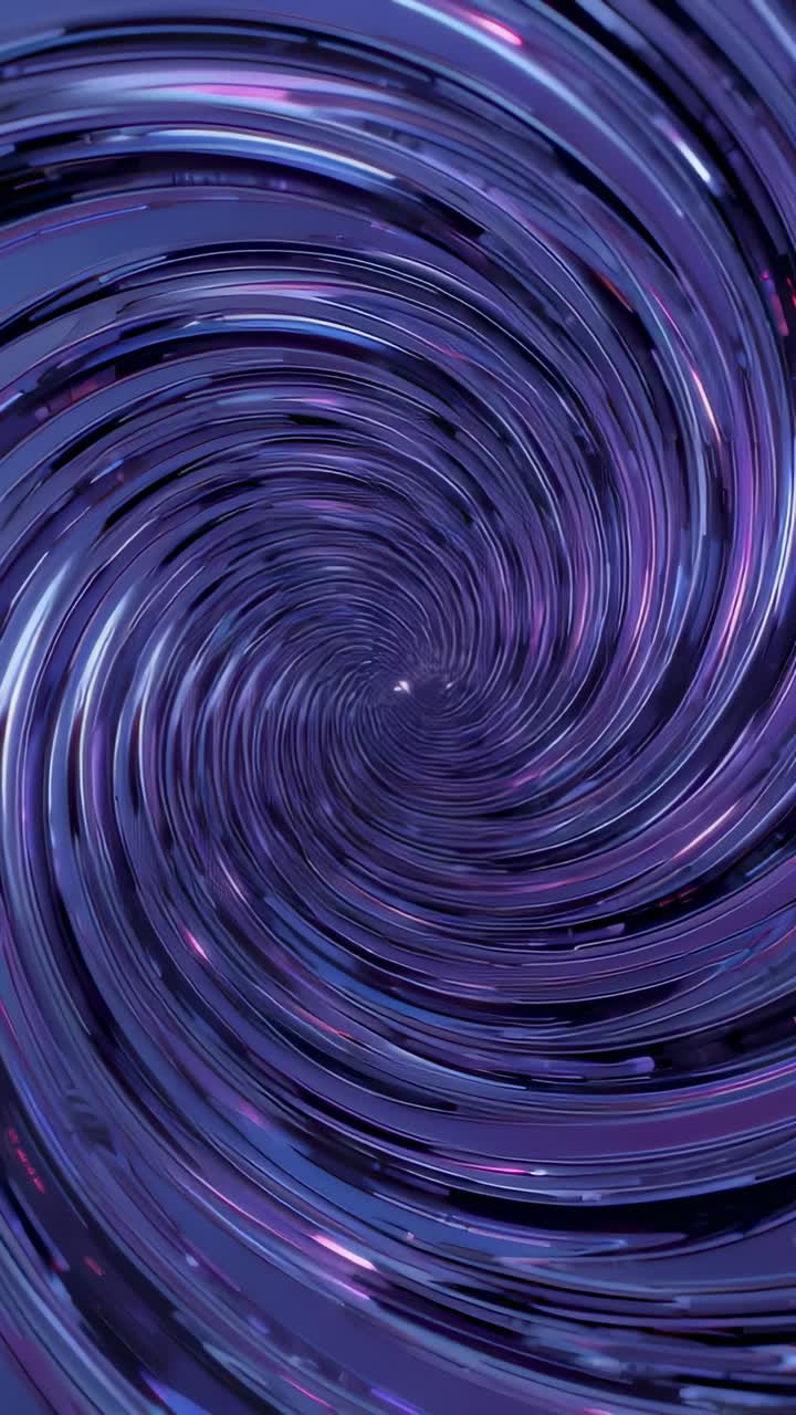 Vertical video: Rotating purple blue bands spiraling to center in tunnel at start, drawing eye