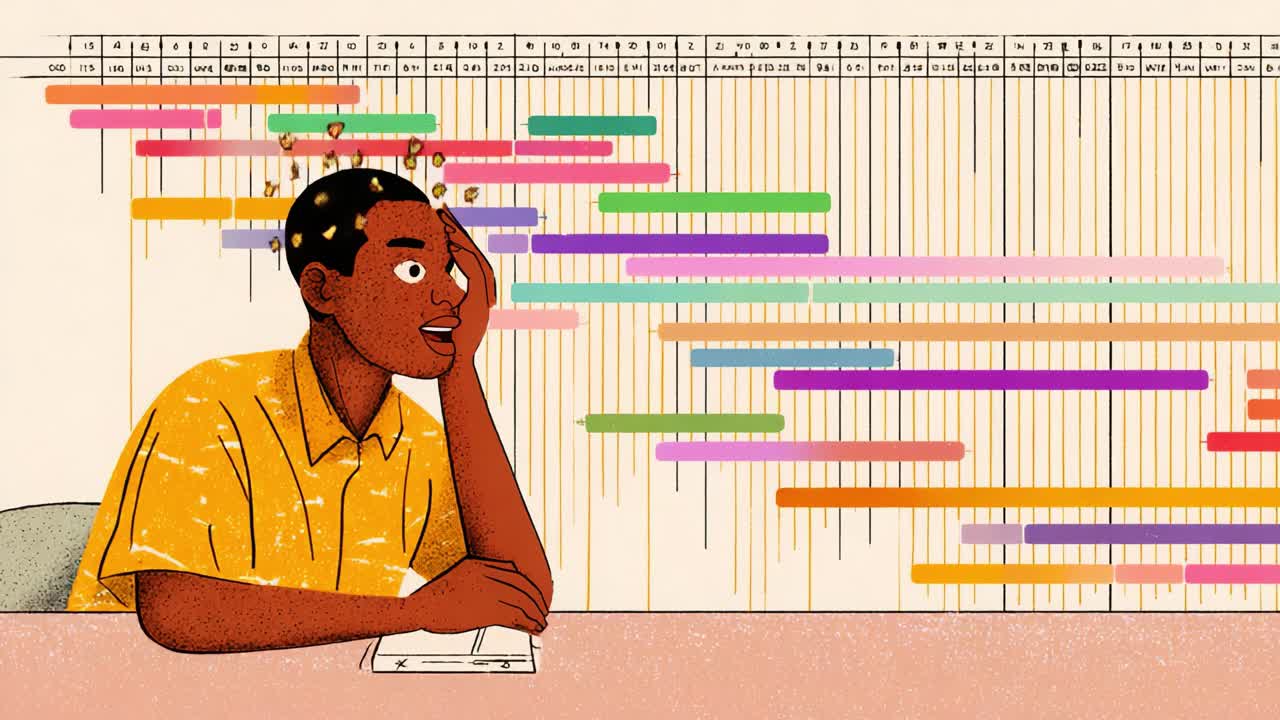 Contemplation and Planning: A Thoughtful Individual Analyzes Data on a Colorful Chart While Engaged in Reflection Over Strategic Time Management Choices