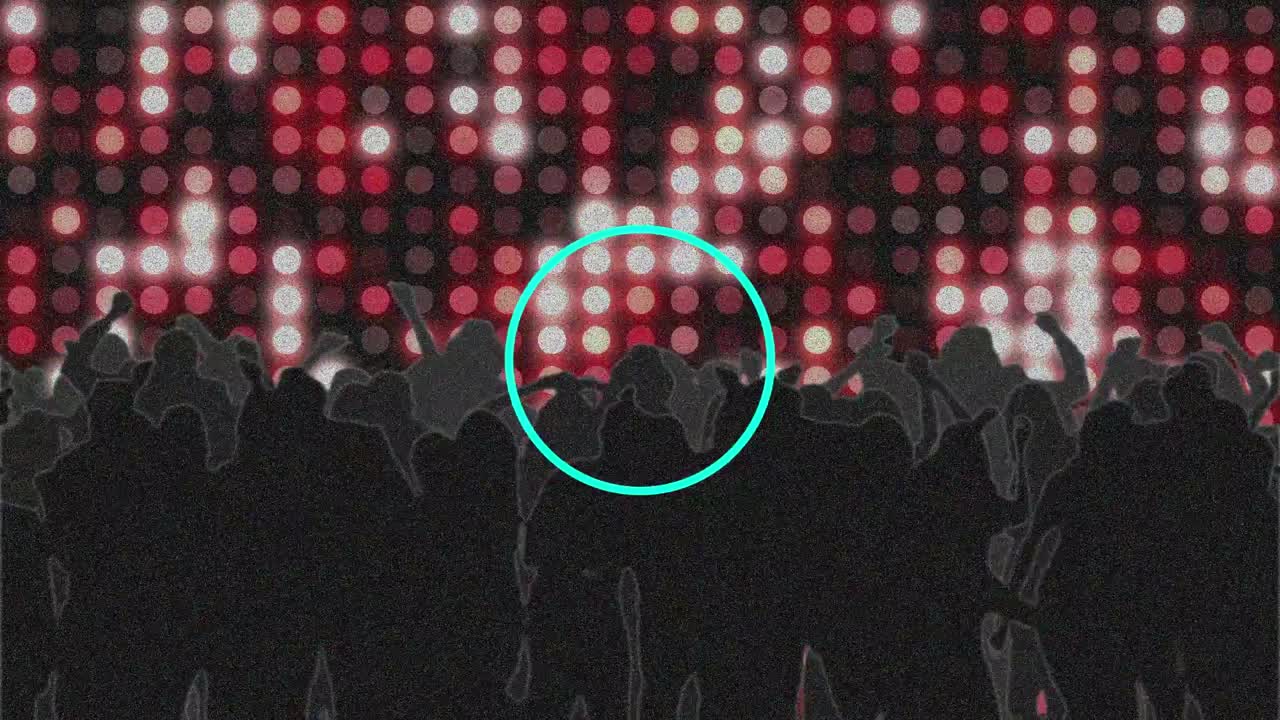 Animation af cirkler over lyspletter og dansende mennesker