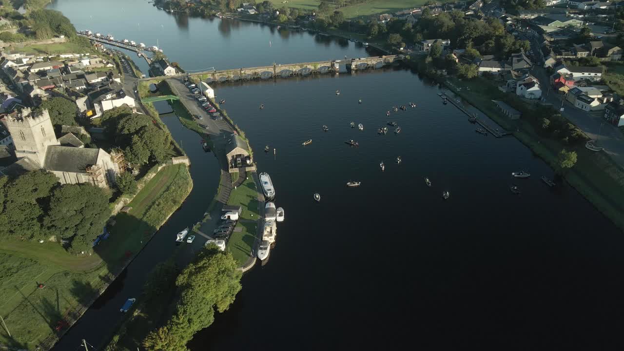 Aerial View of a Fishing Competition on a Canal in Ireland