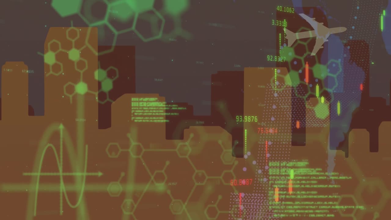 animación del procesamiento de datos sobre el paisaje urbano digital