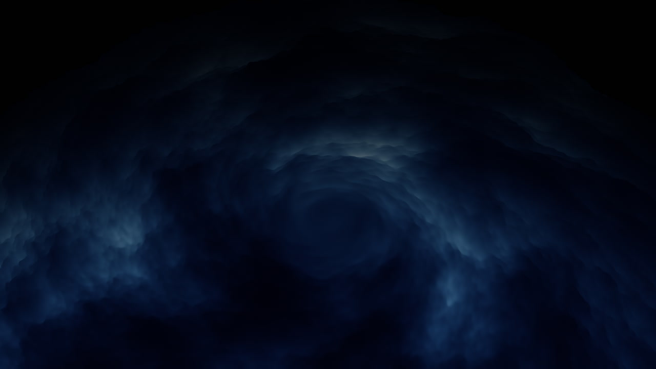 nube azul mística profunda que fluye en el espacio exterior negro