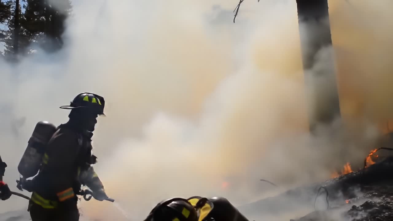 Brave Firefighters Battle Raging Wildfire in Dense Smoke, Utilizing Advanced Equipment and Techniques to Contain and Control the Threat in Challenging Conditions