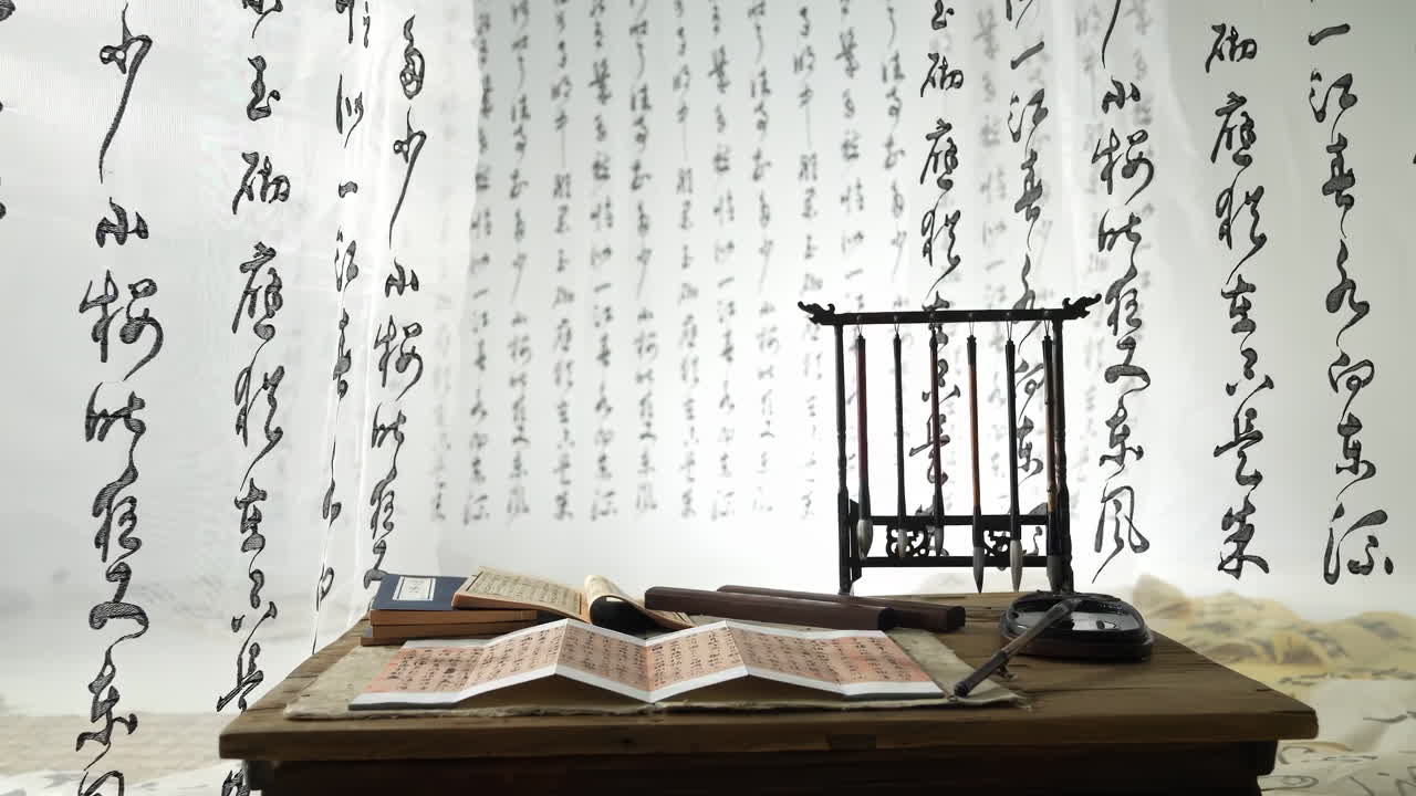 Brush for writing and ancient font for art and script, Handwritten Chinese characters traditional calligraphic classics with ink brush on paper