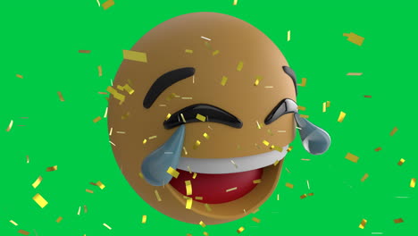 animation of confetti falling over smiling emoji emoticon icon on green screen background