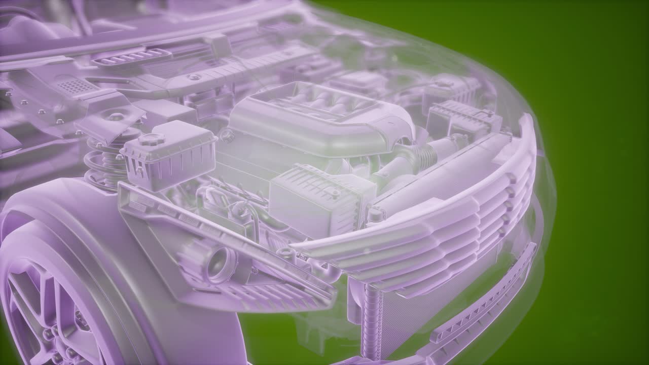 animación holográfica de un modelo de coche de wireframe en 3d