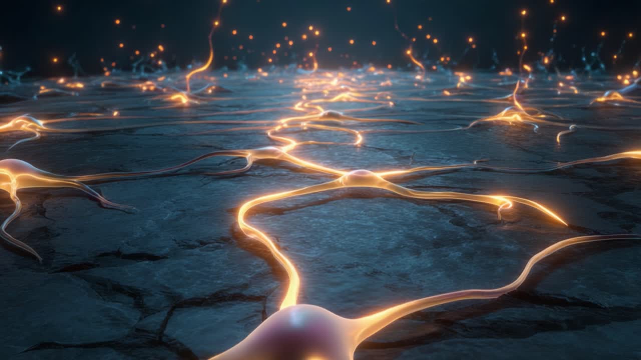 A Stunning Exploration of Neuronal Activity: Capturing the Intricate Beauty of Neural Networks Illuminated by Luminous Filaments in a Dark Environment