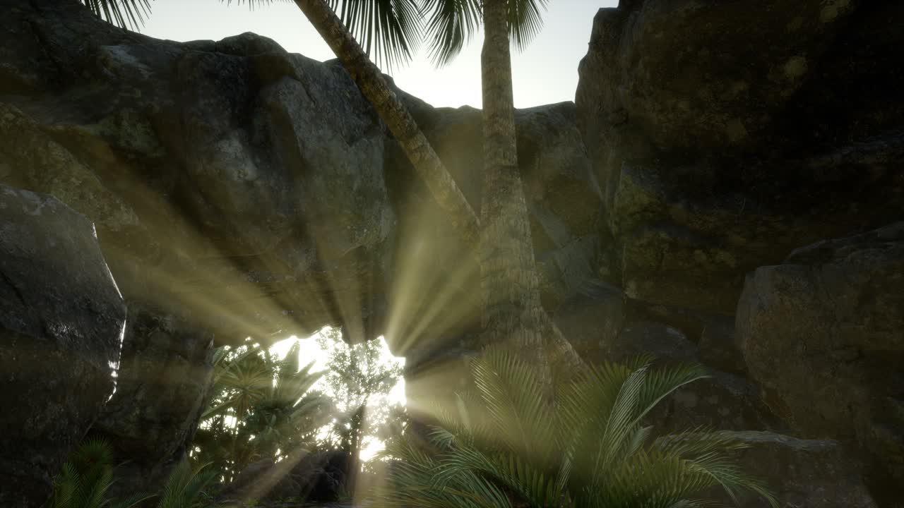 ⁇ 빛의 광선과 함께 돌 동굴에 큰 손바닥