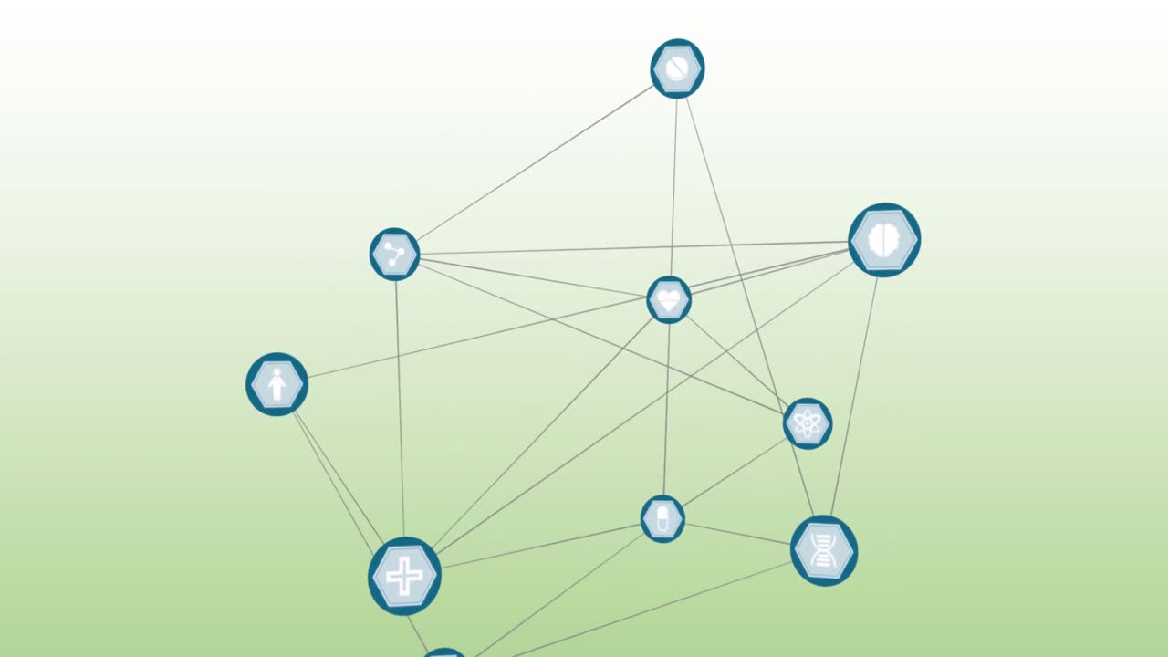녹색 그라디언트 배경에 대한 디지털 아이콘 네트워크의 애니메이션