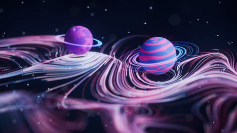 Outer space planet with wave pattern background, 3d rendering.