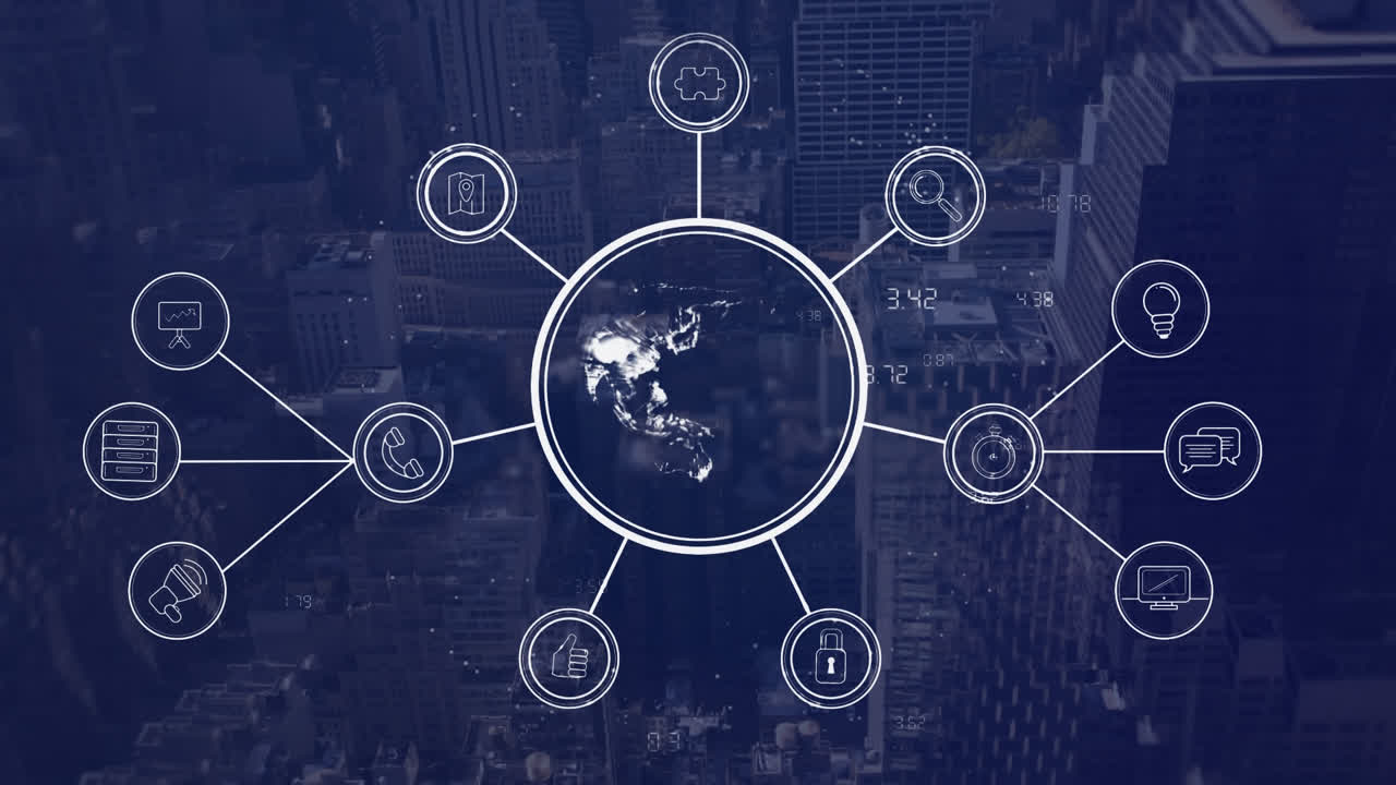 대도시 위 에 있는 디지털 연결 을 보여 주는 지구