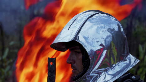 firefighter in protective gear during a wildfire