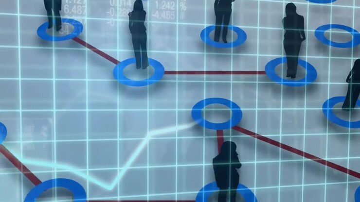 Sagome di persone connesse su uno sfondo a diagramma