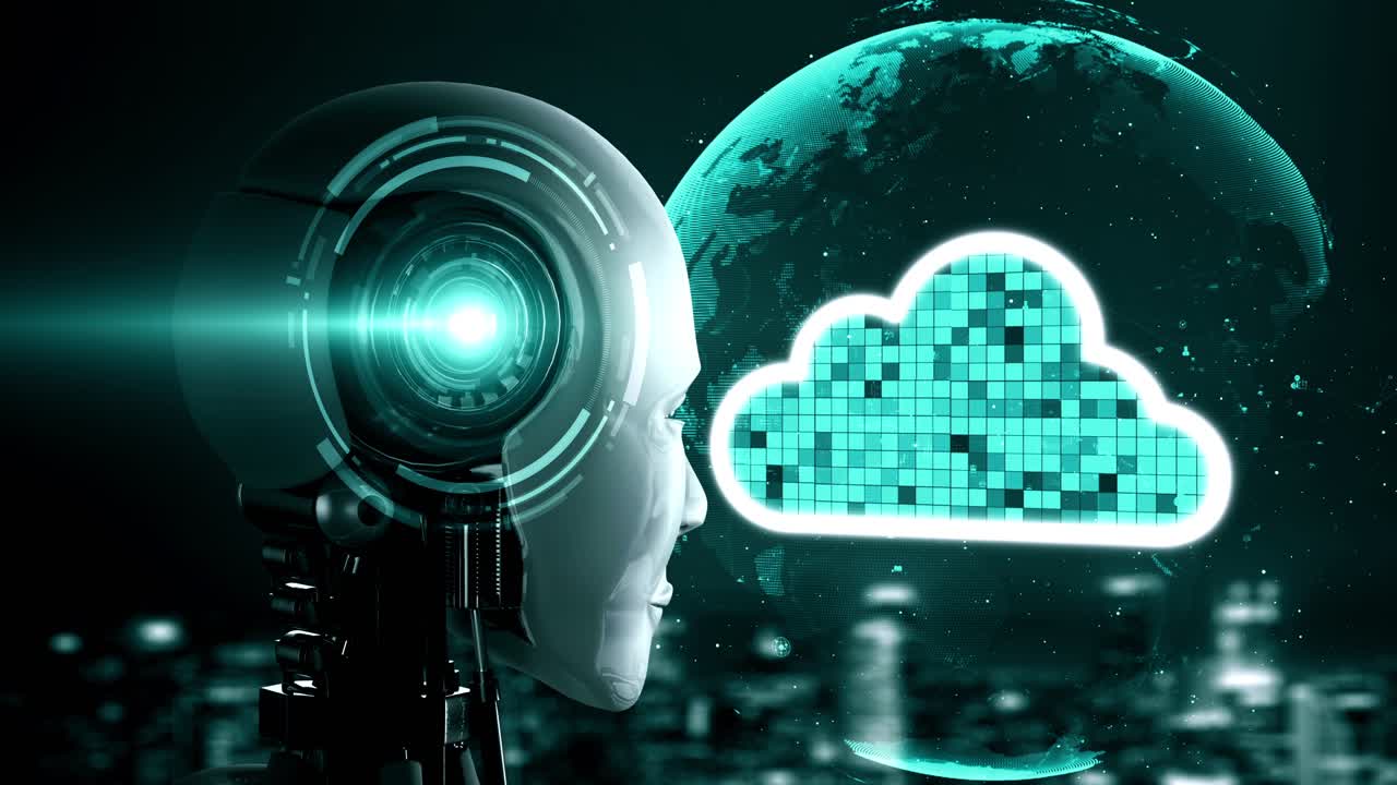 AI robot huminoid uses cloud computing technology to store data on online server