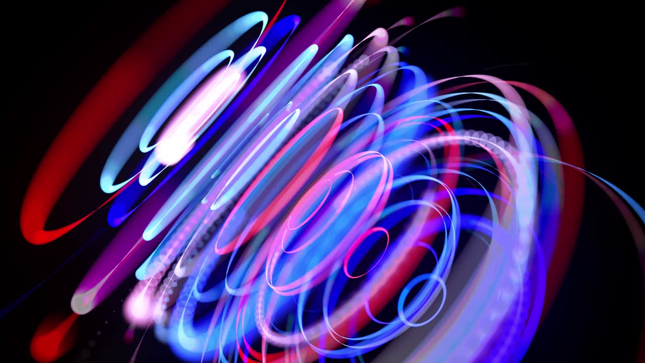 링 구조에서 빛의 흐름, 4k에서 bg, 빛의 흔적과 함께 추상적인 루프 배경, 공간 형태의 반지에서 빨간 파란 네온 라인의 흐름, 현대적인 트렌디 모션 디자인 배경, 빛의 효과