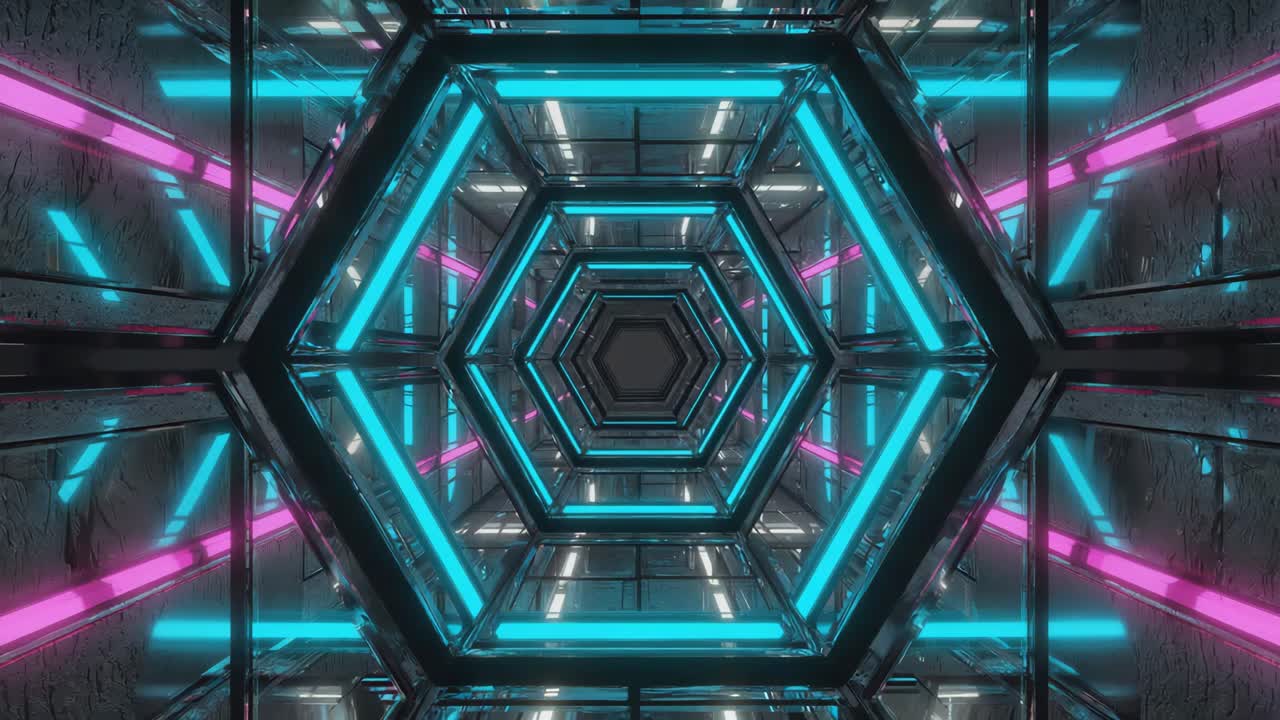 Futuristic Neon Hexagon Tunnel