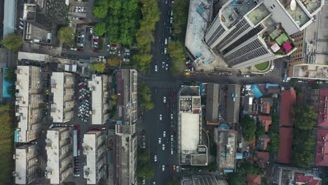 nanjing city flight over central traffic street aerial topdown panorama 4k china