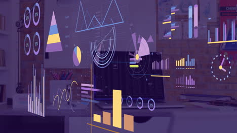animación de las estadísticas y el procesamiento de datos financieros por ordenador con pantalla en blanco.