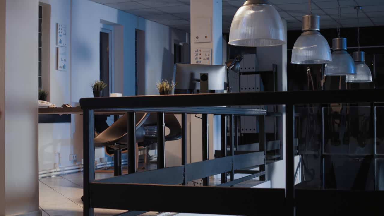 Diverse coworkers leaving office job late at night