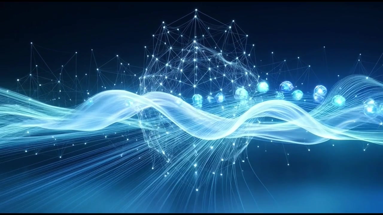 Abstract Digital Network Sphere with Flowing Light Particles