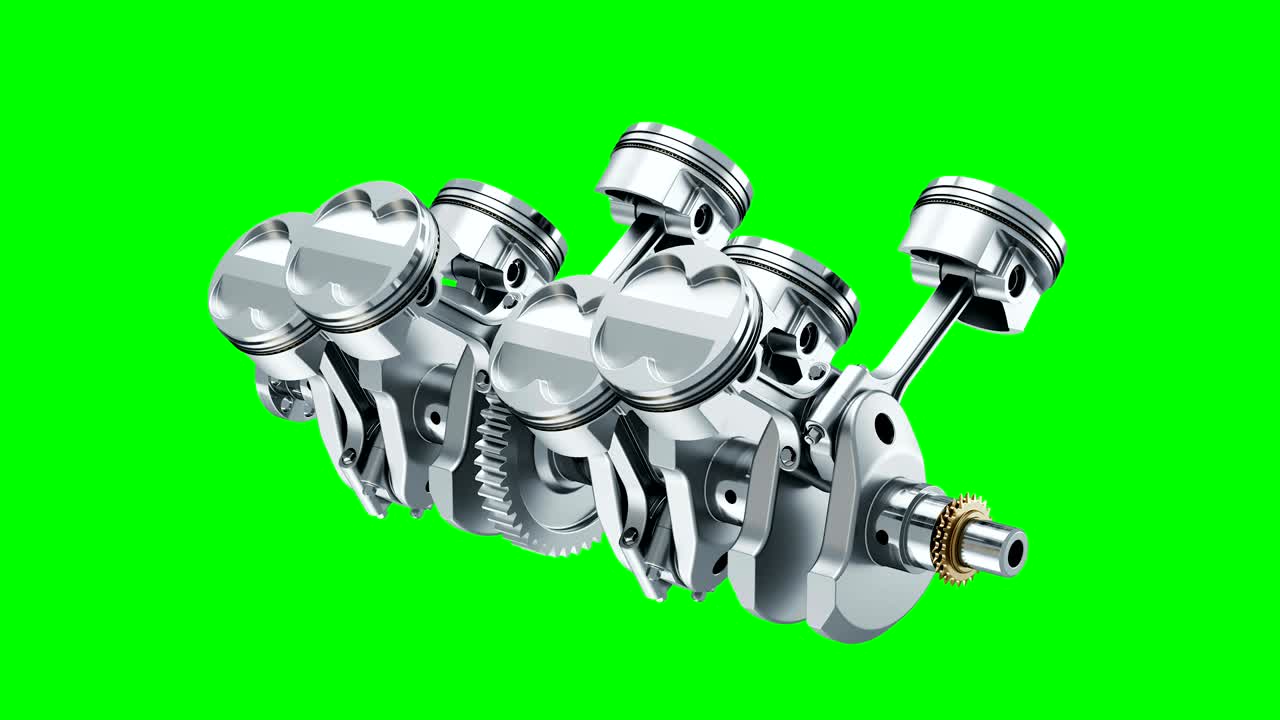 v8 motor crankshaft rotación de la animación en la tecla de croma. 3d