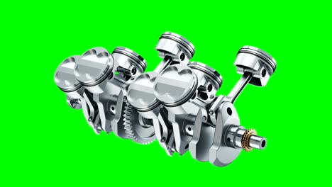 v8 engine crankshaft rotation of animation on chroma key. 3d