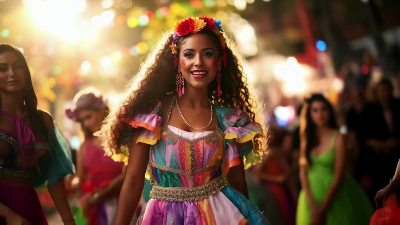Festivalde Geleneksel Renkli Elbisesiyle Dans Eden Neşeli Genç Kadın