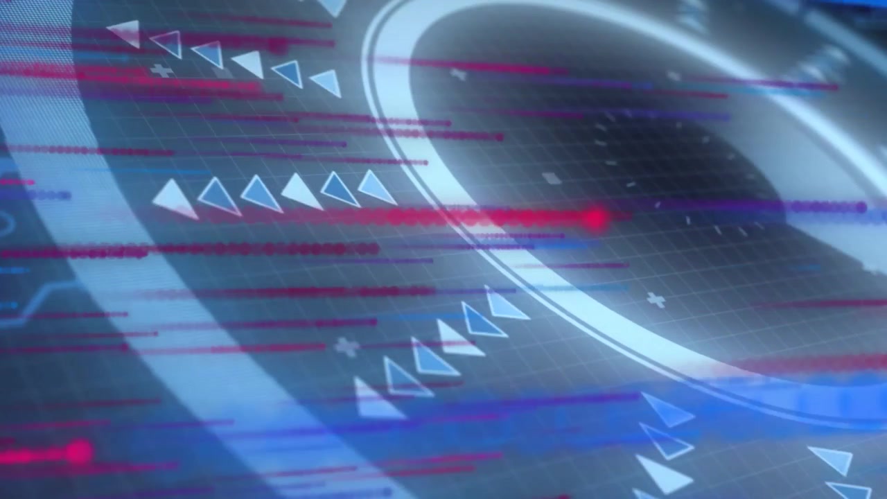 Vertical video: On data burst, circular HUD sending streaks over grid while disc rotating for scan