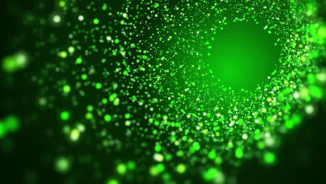 tunnel green color digital particles dots twist and movement. loop motion abstract background. copy space.
