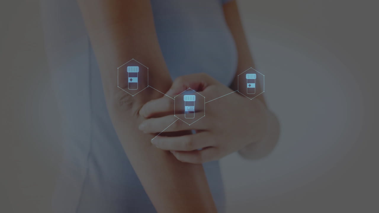 백인 여성이 팔을 는 의학 아이콘의 애니메이션