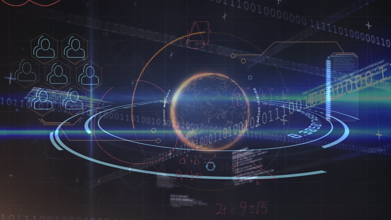 데이터 처리와 이진 코딩에 대한 지구와 검은 바탕에 대한 수학 방정식