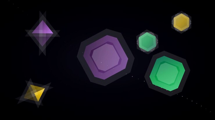 Abstract Motion Graphics of Floating Geometric Gemstones