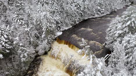 winter aerial of tahquamenon falls state park