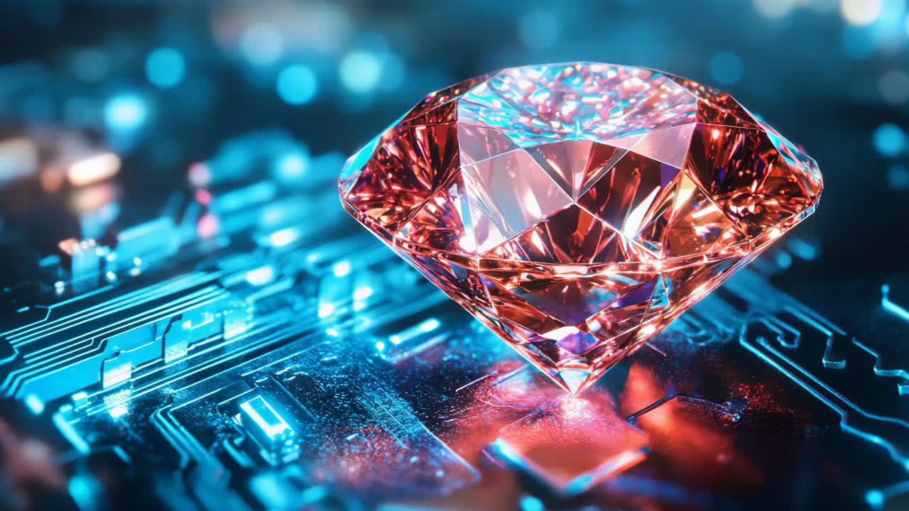 Red Diamond on a Futuristic Circuit Board