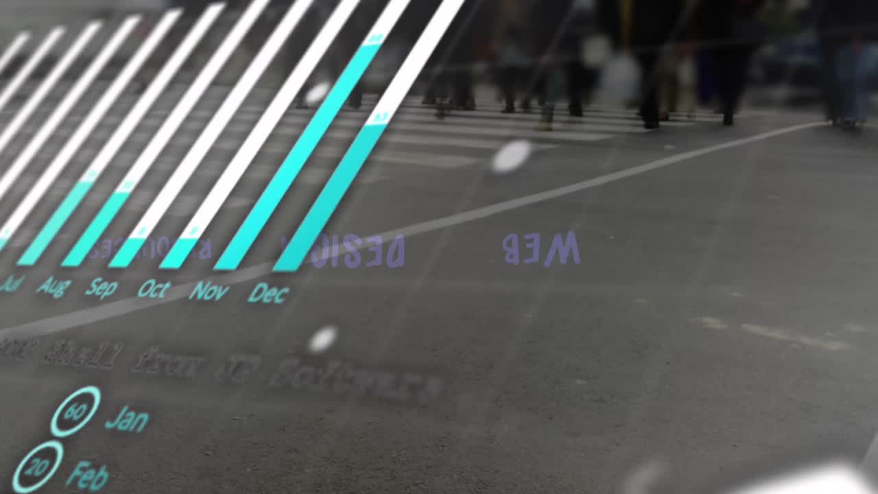 길을 건너는 사람들의 낮은 부분에 대한 비즈니스 개념 텍스트와 그래프의 애니메이션