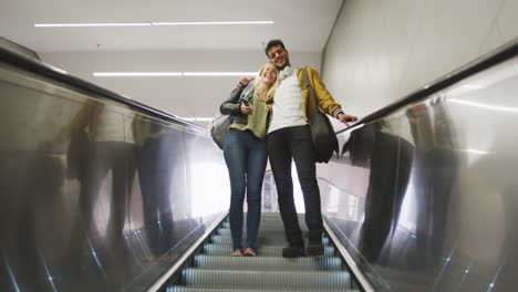 Front-view-of-Caucasian-couple-on-the-go-during-coronavirus-pandemic