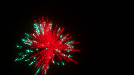 animación generada por computadora de fuegos artificiales multicolores con efecto de brillo en fondo negro. clip de video de felicitación. animación 3d.
