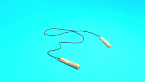 vibrant 3d animation: wood and hemp skipping rope in motion against clean blue background