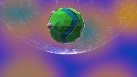 4k animation of abstract planet turning in magic dust fluctuating in wave circle or sphere over colorful background.