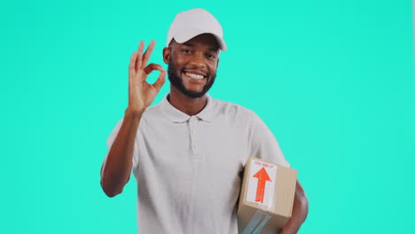 Portrait,-delivery-and-emoji-with-a-black-man