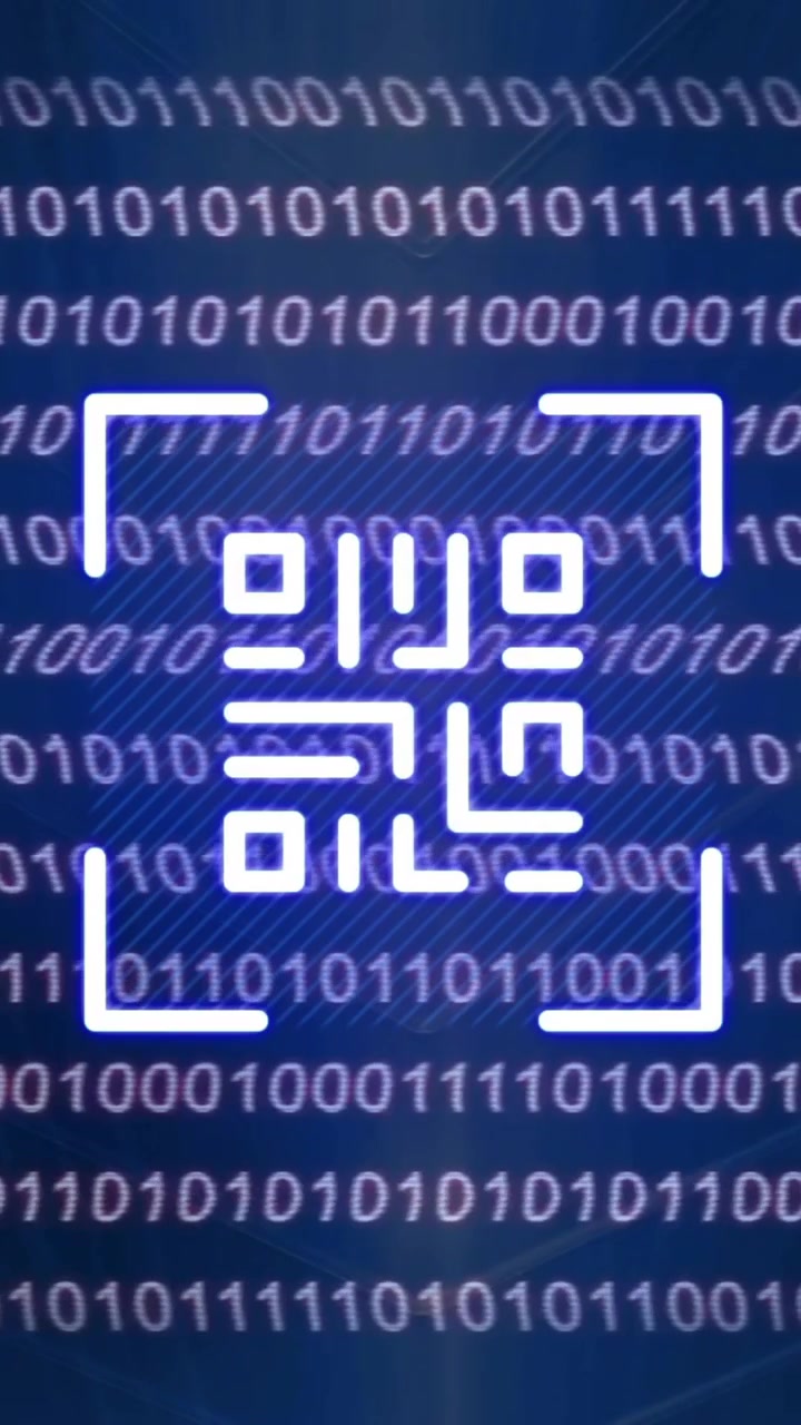 Animation of qr code, digital data processing over binary coding
