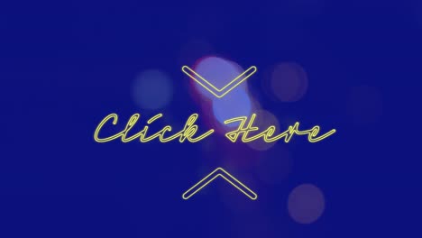 animación de haga clic aquí banner de texto de neón contra el tráfico nocturno de la ciudad
