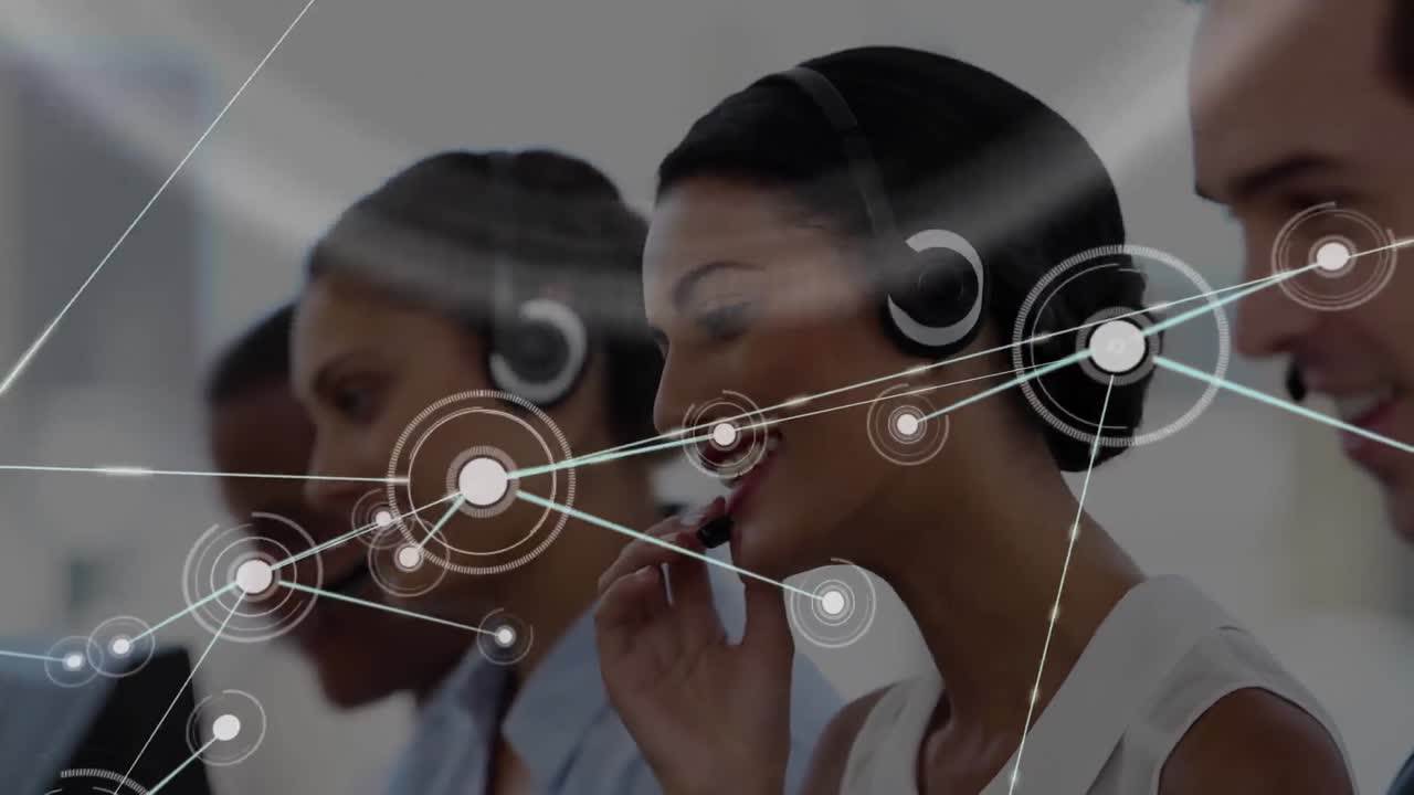 Connectors moving and digital data on women working