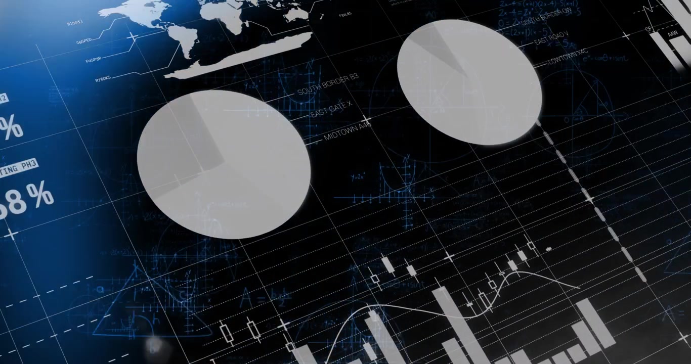 Animation of data processing with mathematical equations on black background